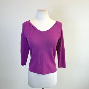 Vtg‎ Y2K Pink Quarter Length Sleeve Ribbed Blouse Womens Small Coquette Twee